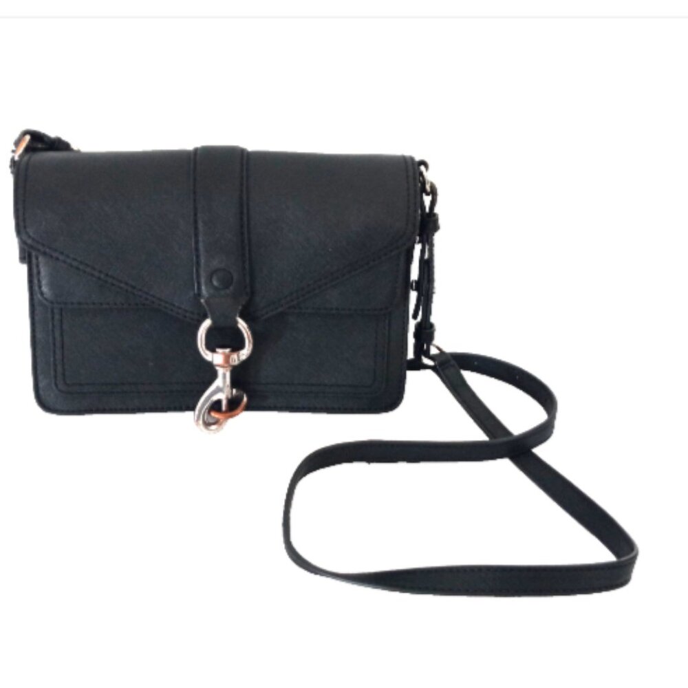 Rebecca Minkoff MAC Crossbody Bag Black Leather Dog Clip Flap Medium